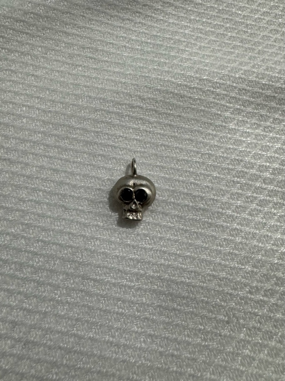 14k White Gold Skull with Black Diamonds Charm / Pendant